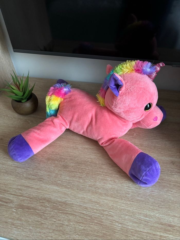 Peluche rose fluo licorne arc en ciel - photo numéro 2