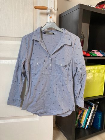 Blouse manches longues rayé blanc et bleu motifs vélo