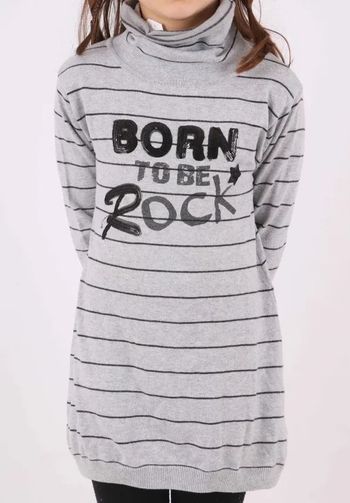 Pull gris et noir "Born to be Rock" avec poches