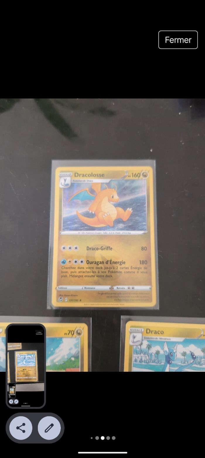 Lot de 3 cartes pokémon de mini draco a dracolosse - photo numéro 2