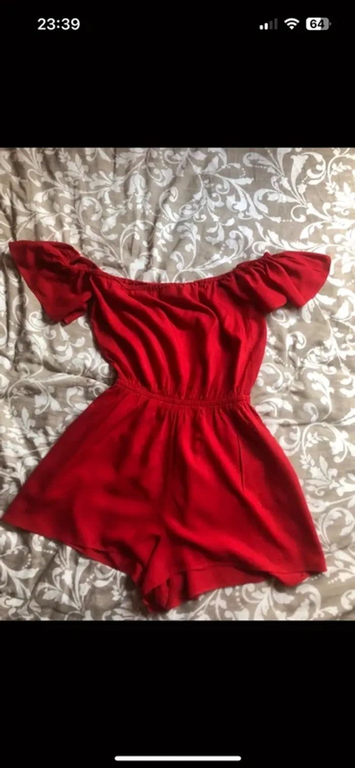 combi short rouge a épaules dénudées femme - photo numéro 2