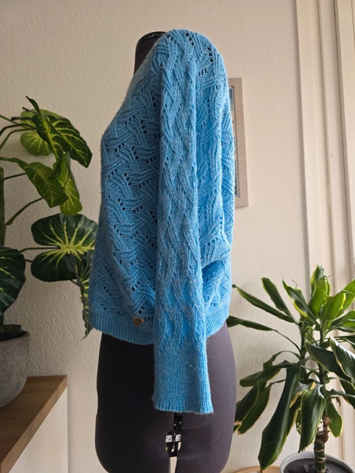 Pull bleu en maille ajouré avec pailletes - Amélie & Amélie - Taille S/M - 36/38 - photo numéro 2