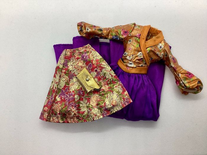 Lot 3 articles compatibles Barbie robe bal longue pochette sac à main jupe lamé orientalisant - photo numéro 3