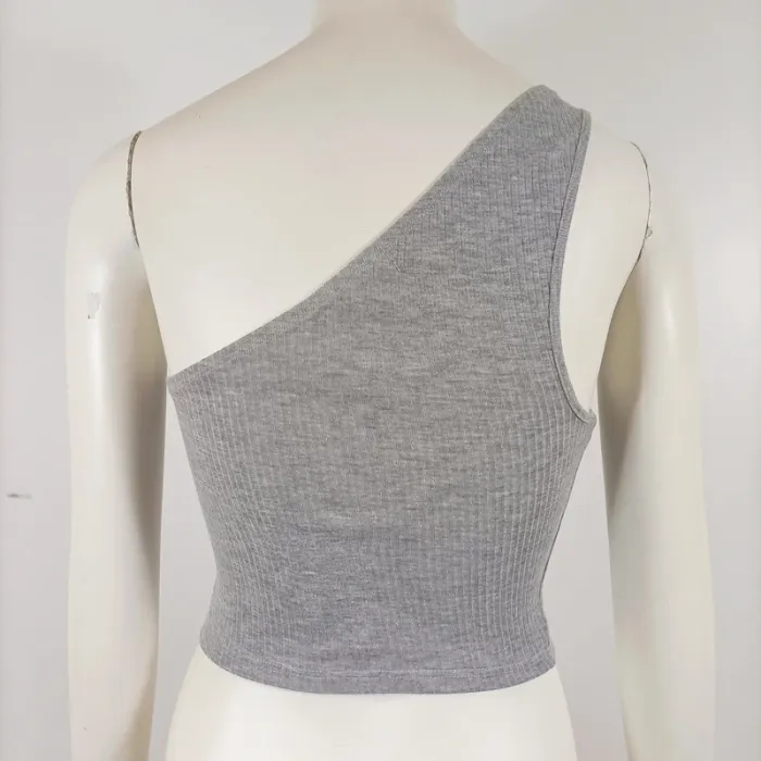 Top asymétrique gris côtelé une épaule Topshop – taille 38 (M) A909 - photo numéro 5