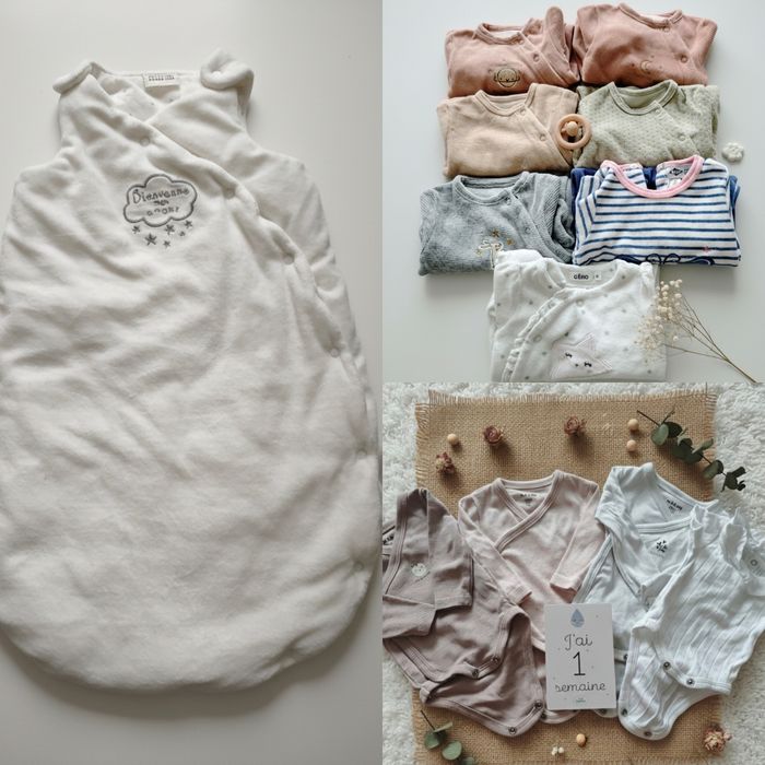 Lot naissance - gigoteuse tog 3, 7 pyjamas et 4 bodies