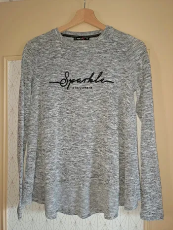 Joli pull tunique doux femme Fb Sister S gris moucheté évasé tbe
