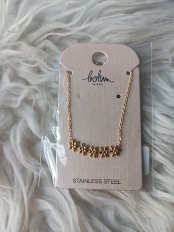 Collier doré en acier inoxydable pendentif réglable fleurs Bohm Neuf avec étiquette