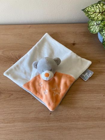 Doudou plat ours blanc saumon gris etoile tom & zoe
