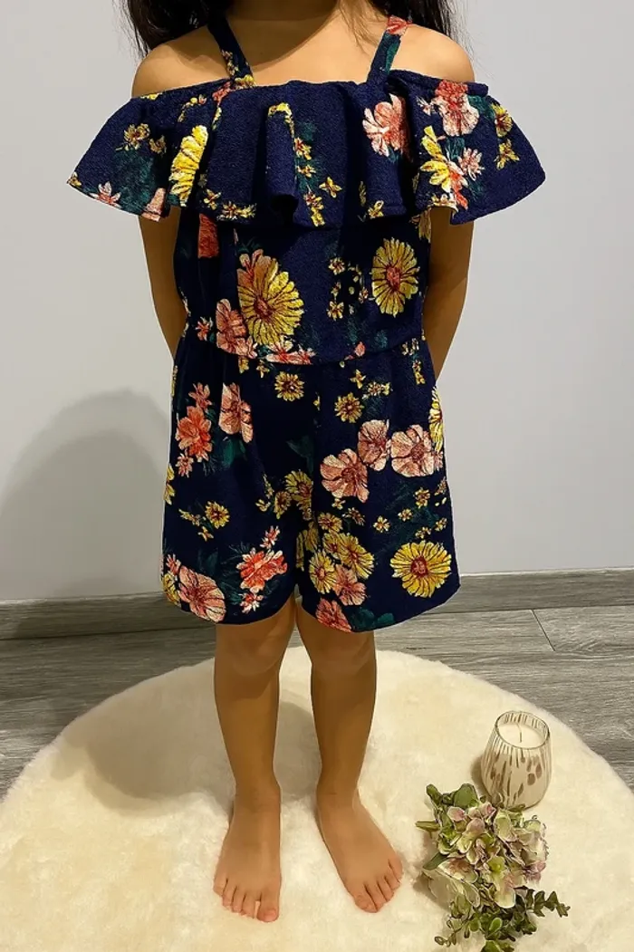 🌸💙Sublime combishort fleurie SHEIN fille - 9 ans - Bleu marine TBE 💙🌸