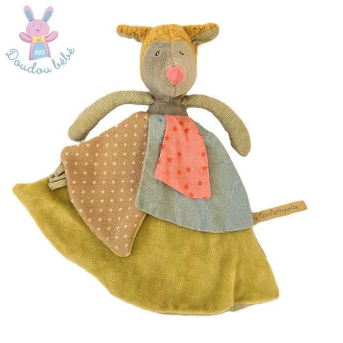 Doudou plat Loup les Tartempois vert bleu rose étoiles Moulin Roty