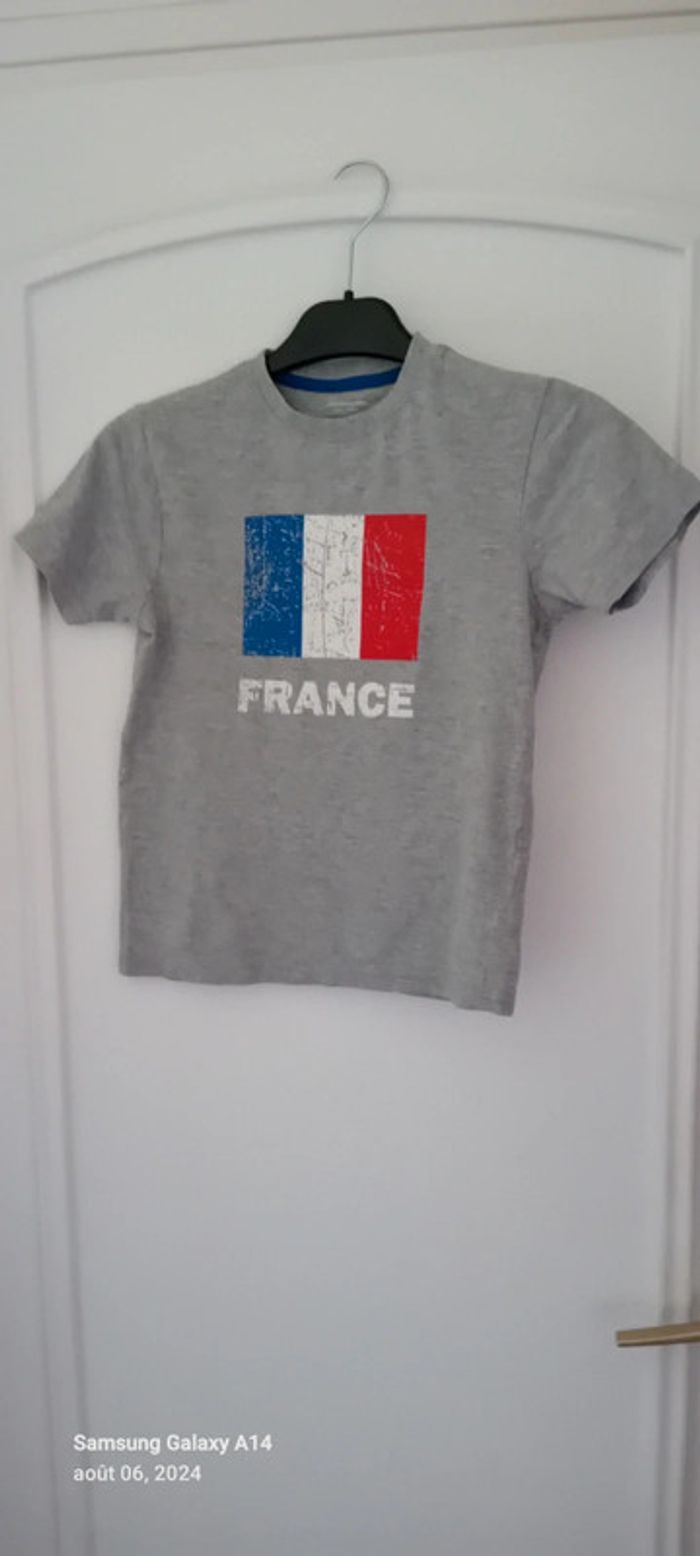 Tee shirt supporter France drapeau craquelé garçon 8 ans vert baudet - photo numéro 8