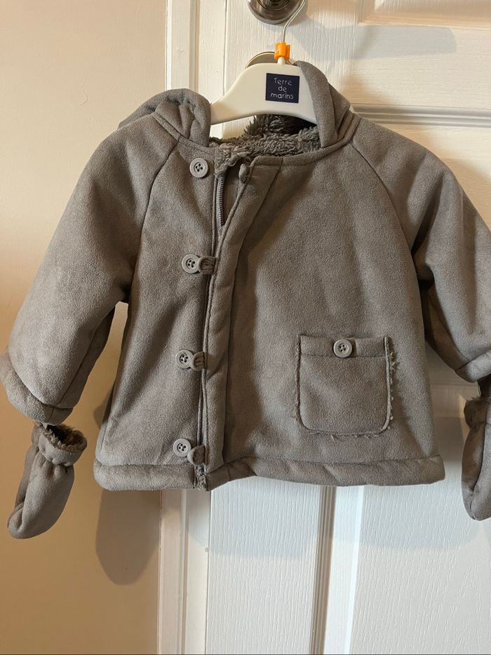 Combinaison manteau hiver gris daim- mixte Vertbaudet 6-9mois - photo numéro 4