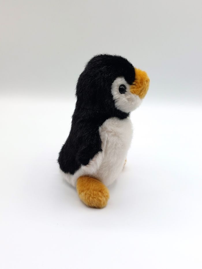 Ancienne petite peluche pingouin blanc noir jaune moutarde doudou vintage 18 cm yeux durs - photo numéro 4