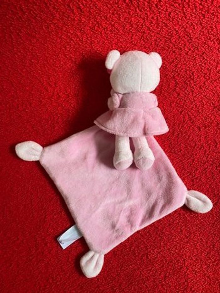 Pommette doudou ours rose robe Noeud mouchoir brodé oiseau neuf - photo numéro 6
