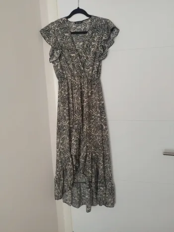 Robe d'été longue beige et noir + fil doré - Taille S