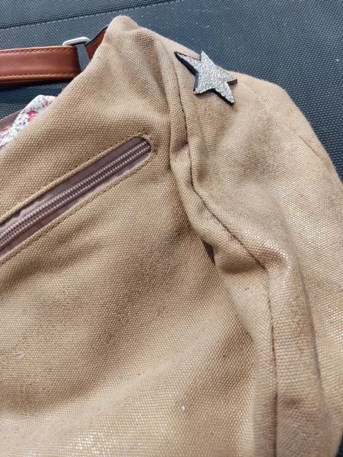 Sac Mandoline en toile, moutarde, légèrement pailleté - photo numéro 3