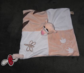 Doudou Tigrou carré plat saumon et blanc- Libellule/ Feuilles - Disney