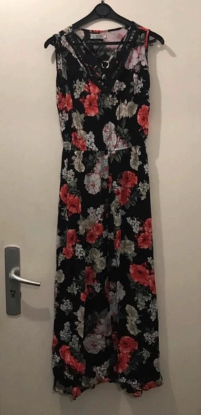 Robe longue été femme reed queen sans manches fleuris noir rouge taille M