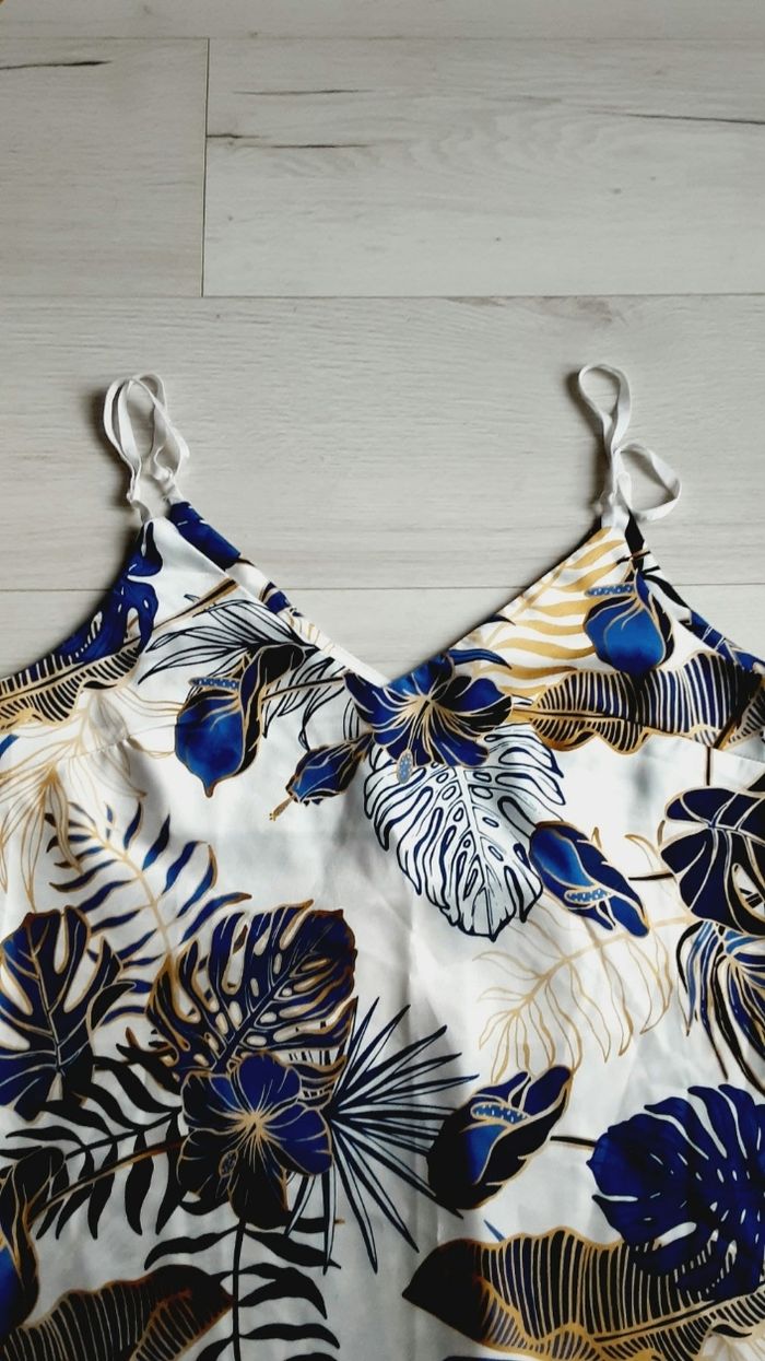 Vêtement femme top haut débardeur à bretelles blanc motifs feuilles Jade & me L / XL - photo numéro 2