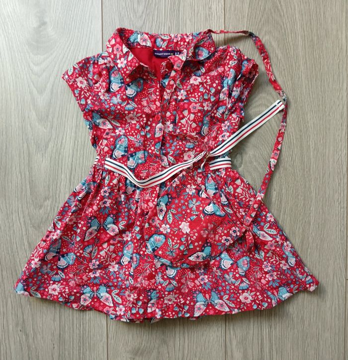 Robe sergent major 2 ans fleurs avec pochette rouge