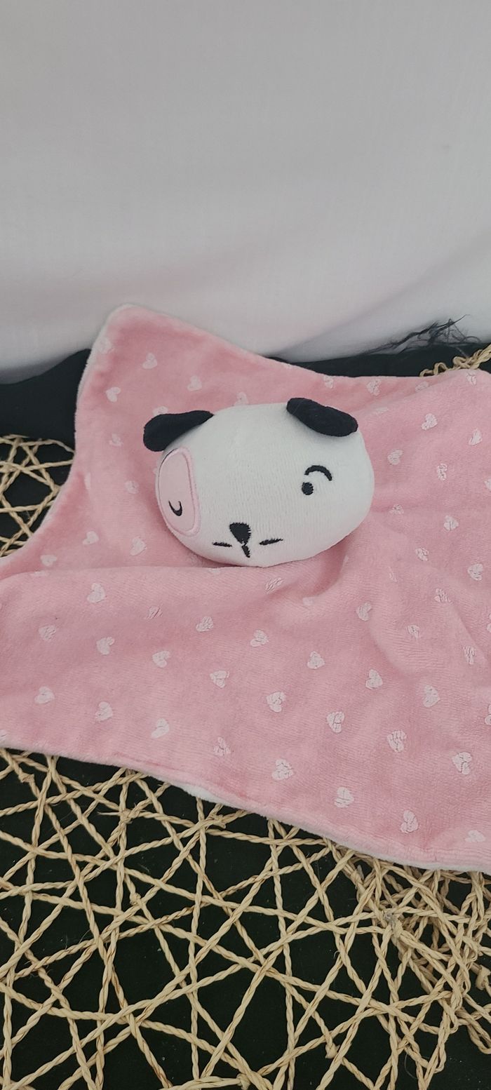 Doudou plat chat SIPLEC cocard motif coeur rose et blanc - photo numéro 3