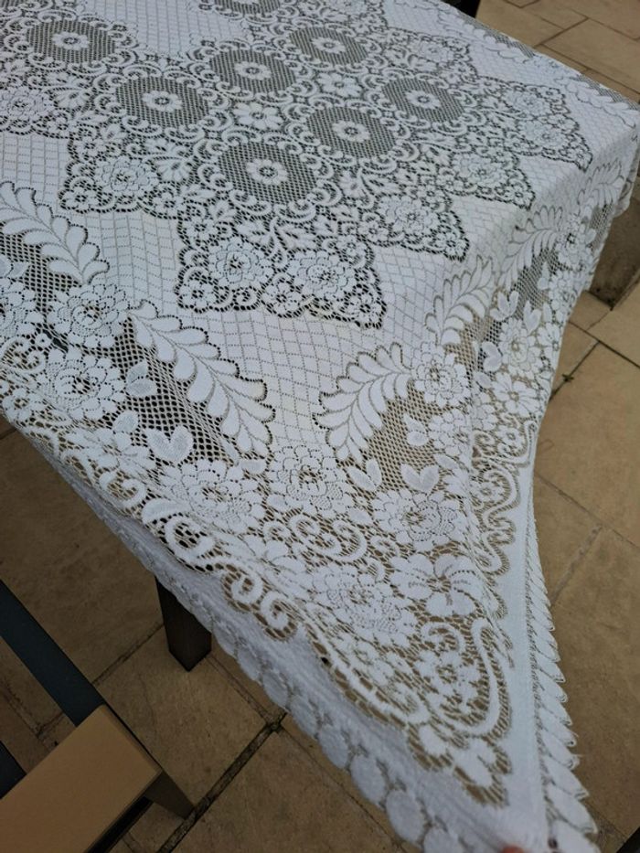 Nappe rectangulaire vintage blanc beige 120cm x 200cm - photo numéro 3