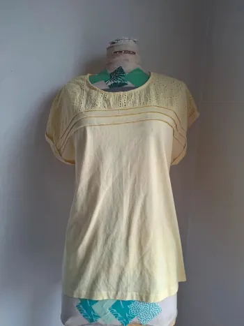 Top jaune pastel ajouré Damart, Taille 46/48 (taille petit)