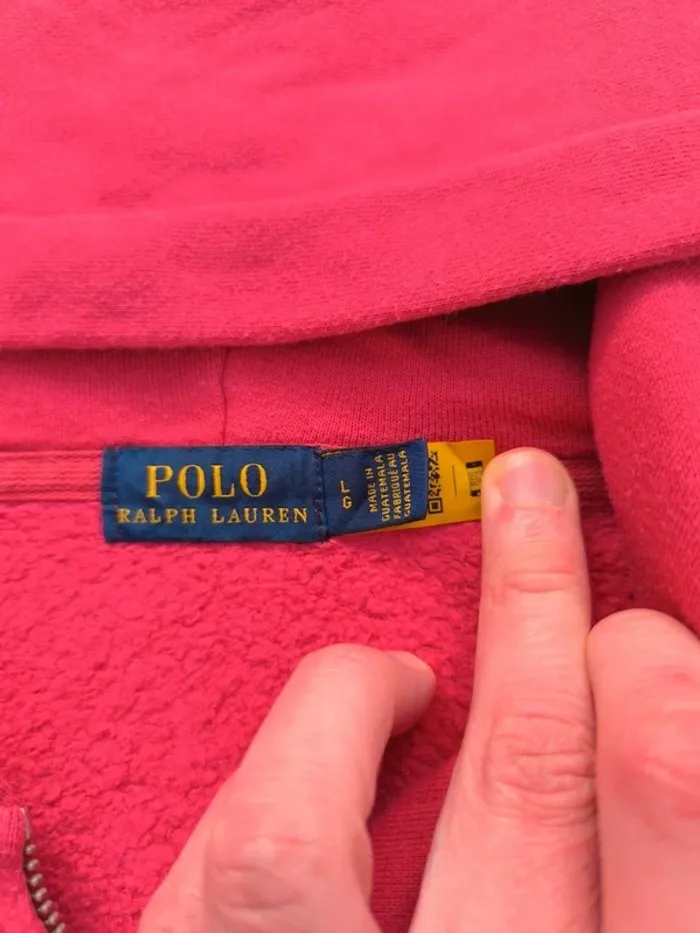Sweat capuche homme zippé rose logo bleu clair Ralph Lauren taille L excellent état - photo numéro 11
