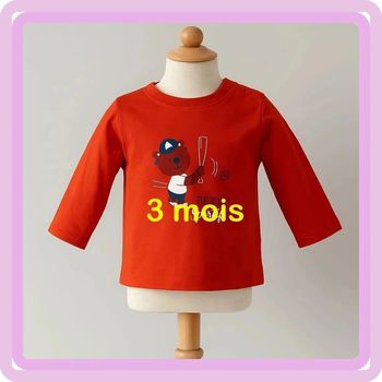Tee shirt manche longue rouge motif nounours blanc noir Boîte à Malices Taille 3 mois