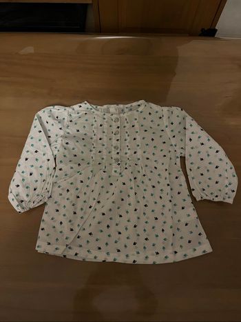 Blouse blanche/verte  Tex 12 mois