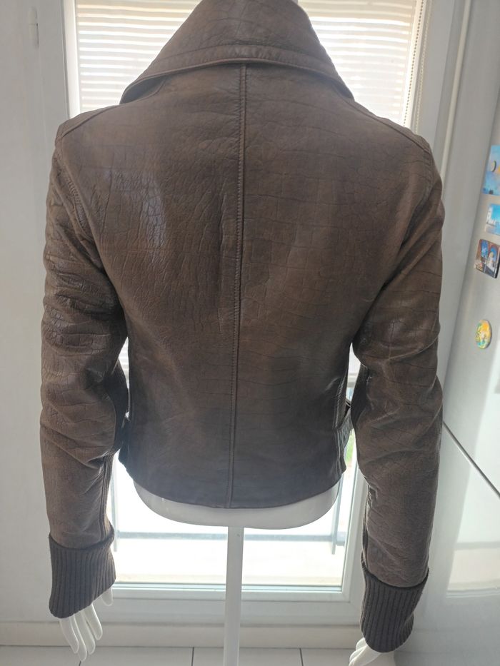 Perfecto vintage Tommy Hilfiger cuir epais et tricot - photo numéro 6