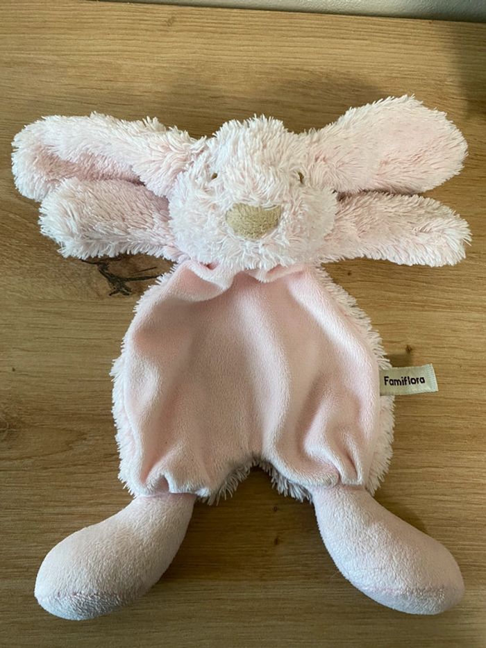 Doudou plat lapin rose nez beige famiflora - photo numéro 2
