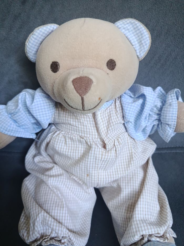 Peluche ours Tartine et Chocolat vintage, salopette vichy - photo numéro 3