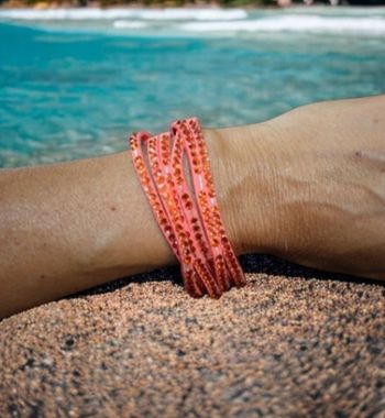 Bracelet croute de cuir corail strass