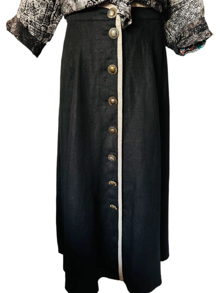 🖤🌿Jupe longue vintage en lin noir taille 44/46 Krüger Trachten Cottagecore Long Black Linen Skirt🌿🖤 - photo numéro 6