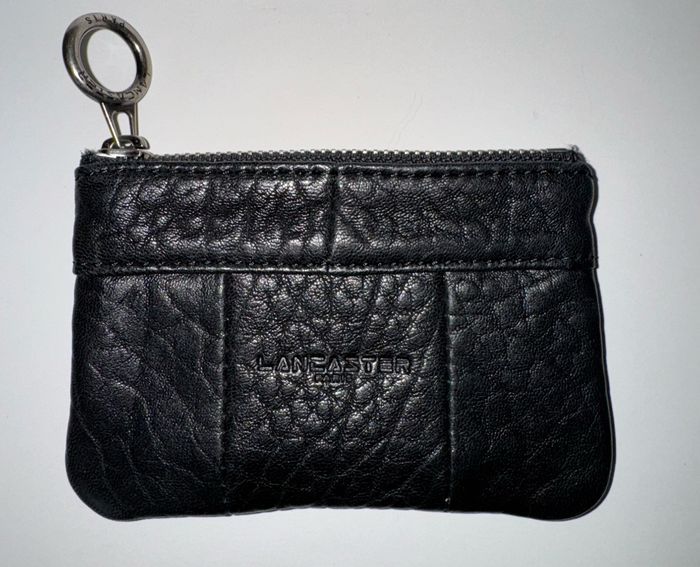 Porte monnaie noir et argenté Lancaster en cuir avec anneau
