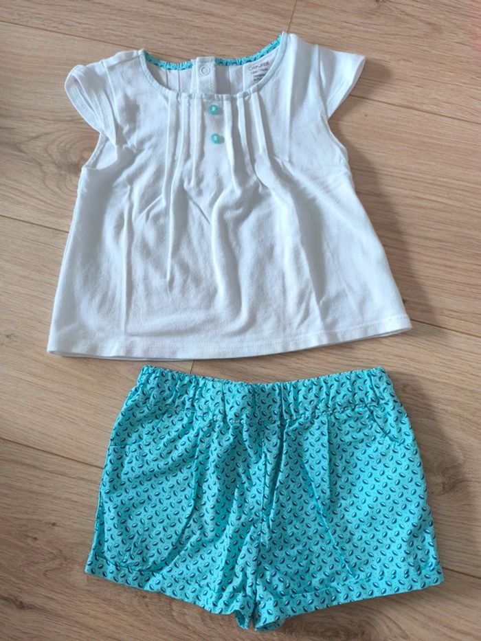 Ensemble T-shirt+ Short Obaïbi fille bleu ciel - Taille 12 mois - 74cm