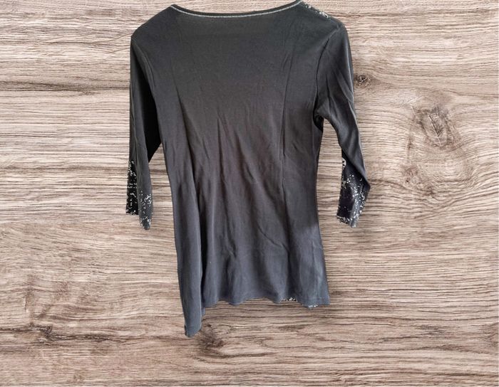 Blouse manches 3/4 noir gris vintage taille 36 S - photo numéro 4