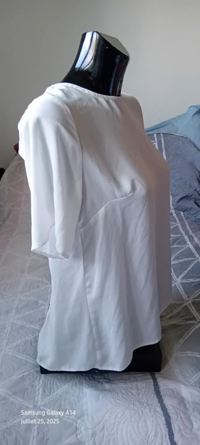 Blouse large en voile blanche dos ouvert femme M atmosphère - photo numéro 4