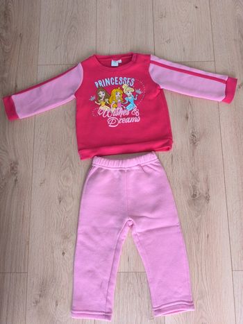 Ensemble sweat et jogging molletonnés Fille Princesses Disney rose - 18 mois