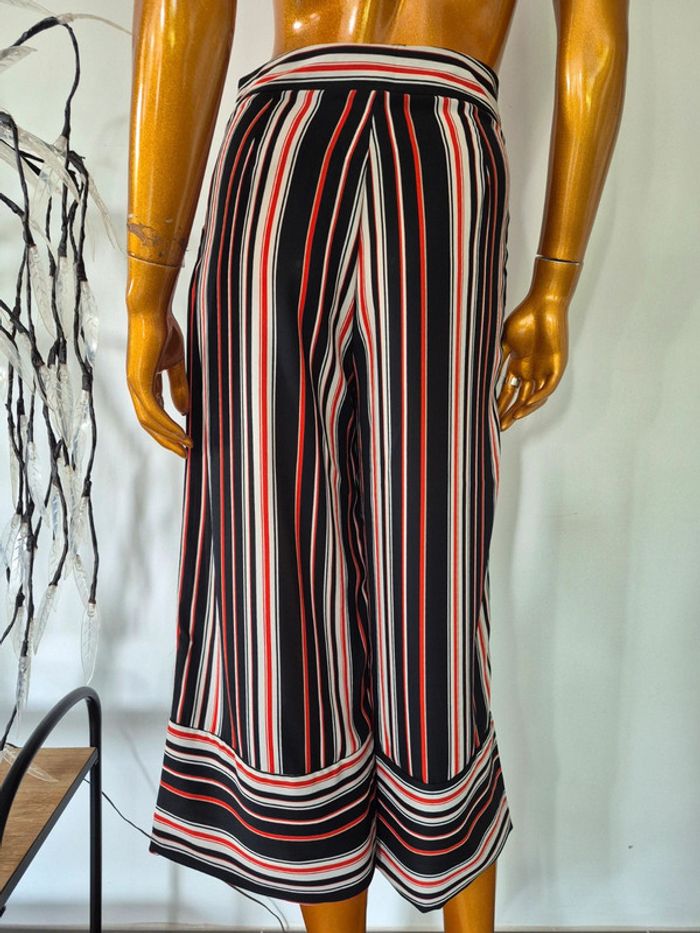 Pantalon Large Court Femme Noir avec Rayures Taille XL/42 - photo numéro 2