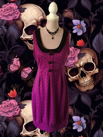 🩷Robe fuchsia pois noir Y2K coquette rock gothic style polka dots dress