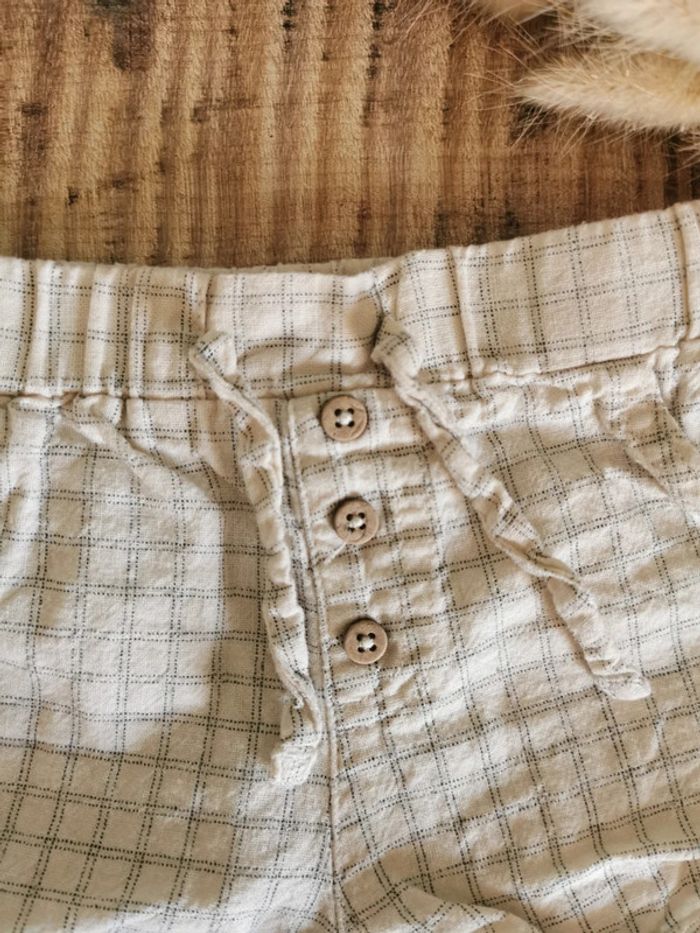 🌸Short beige carreau bébé 6mois léger type Lin Kiabi - photo numéro 2