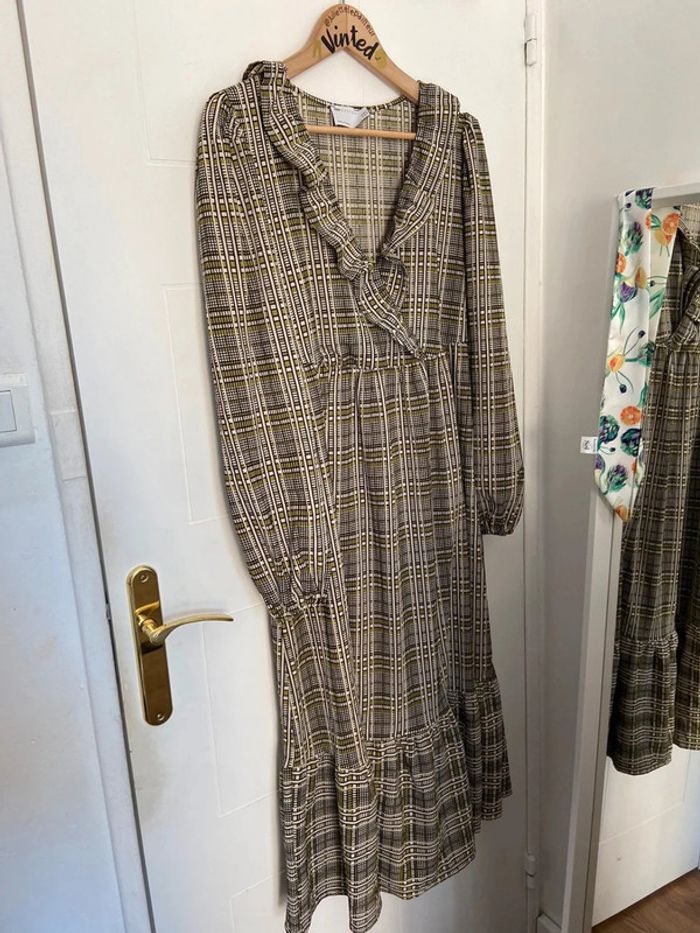 Robe col V babydoll longue à carreaux verts ASOS Taille M