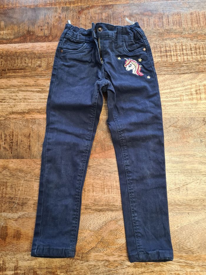 Jeans skinny 4 ans bleu marine licorne