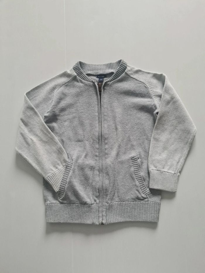 Gilet zippé fine maille, 2 tons de gris, garçon 5 ans