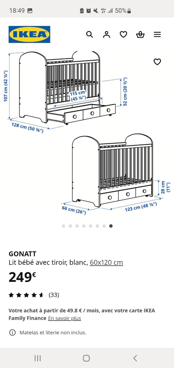 Lit bébé  évolutif de 0 à 4 ans IKEA GONATT - photo numéro 4