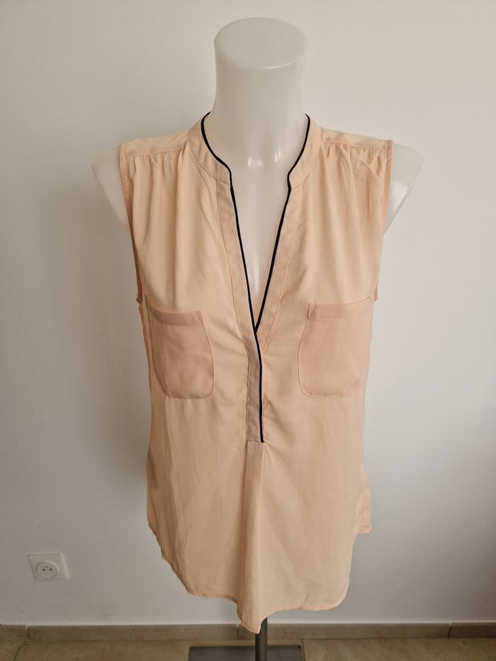 Haut beige abricot à bordure noir Mango - photo numéro 2