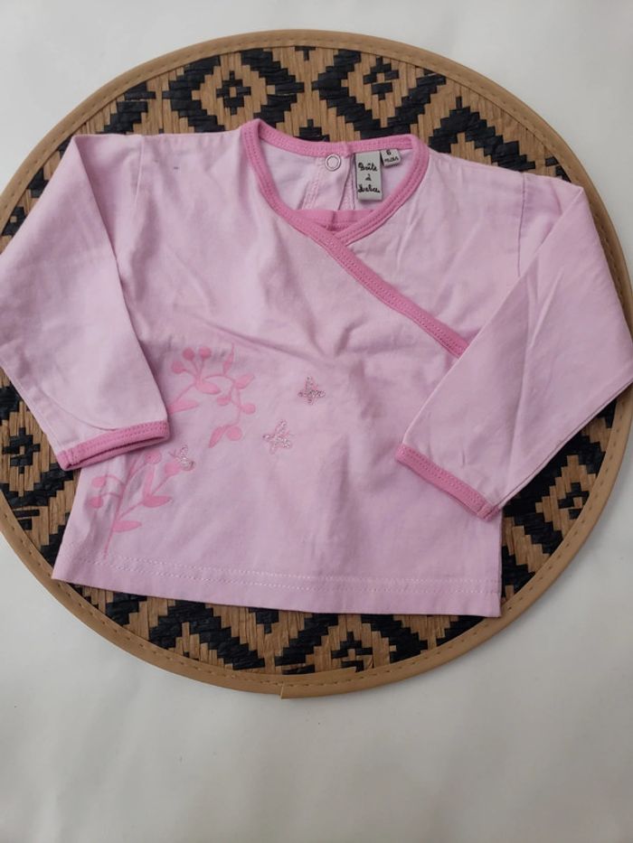 Haut T-shirt manches longues rose fille 6 mois Boîte à Malice