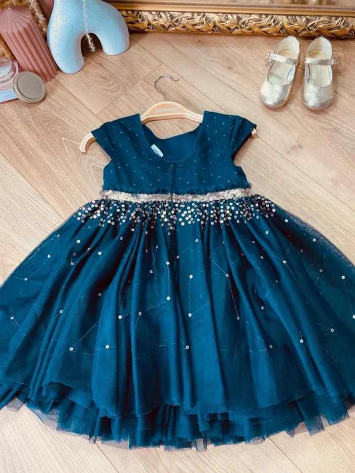 Taille 4 ans Robe créateur fille TAO bleu marine doré * sequins tulle * 💙 - photo numéro 7
